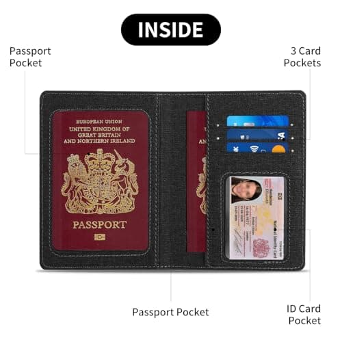 Cinocratic RFID Blocking Passport Holder Cover & Travel Wallet - PU Leather Organiser for Credit Cards, Boarding Pass and ID Cards | Travel Accessories for Men&Women (Black) — view 2