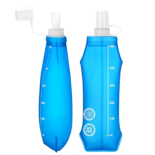Euqvunn 2PCS Collapsible Water Bottle - BPA- free TPU, Reusable Soft Flask 250ML - Dust and Leak Proof for Hydration Vest, Outdoor Running, Hiking, Camping, Cycling, Travel