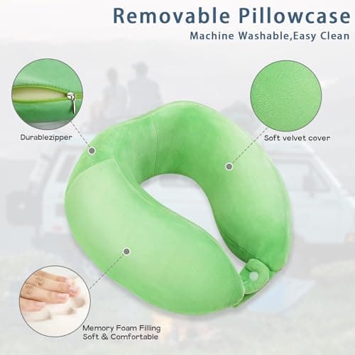 FEUFOAM Neck Travel Pillow for Travel Soft Memory Foam Pillows Lightweight Breathable Airplane Pillow Support Head and Chin Perfect for Camping Train Car Office Rest Green — view 4