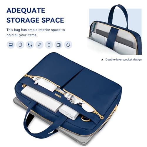 Ferkurn Laptop Bag Case for Women Men Briefcase Messenger Computer Bag with Shoulder Compatible with Macbook Pro/Air, HP Pavilion, XPS, Ideapad, ASUS, Acer, Samsung, Blue, 15 15.6 16 Inch — view 3