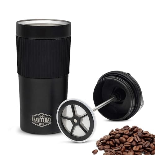 Portable French Press Travel Mug – Double Wall Travel Coffee Maker – Home, Office, or Camping – 15 oz No Leak Coffee or Tea Press