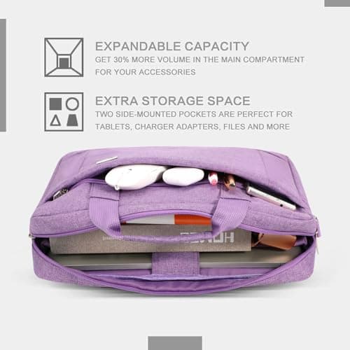 Voova Laptop Bag Case 17 17.3 Inch Computer Sleeve Messenger Bag, Lavender — view 3