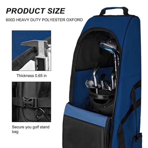 Heavy Duty Oxford Wear-Resistant Soft-Sided Golf Club Flight Bag with Wheels,Blue — view 4