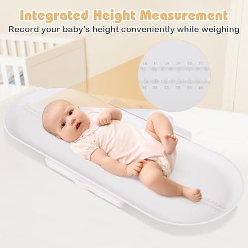 COSTWAY Baby Scale, Universal Digital Weighing Scale with Detachable Tray, Tare and Auto Lock Function, Height Measurement, for Infant, Toddler, Adult, Pets, Up to 150 kg (73 x 32cm) — view 4