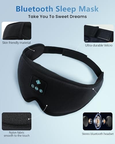 Bluetooth Sleep Mask Headphones, 3D Eye Mask with Headphone, Total Blackout, Breathable & Comfortable, Long Battery Life, Sleep Headphones for Travel, Nap, Shift Work & Sleeping — view 4