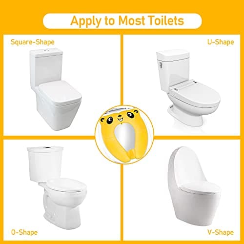 Pejoye Portable Toilet Training Seat for Kids, Foldable Toilet Seat Toddler, Travel Toddler Toilet Seat in ABS Material with 8 Anti Slip Silicon Pads and 1 Carry Bag, Yellow Panda — view 5
