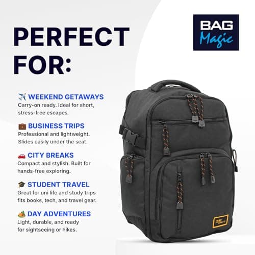 Ryanair Approved Cabin Rucksack 40 x 20 x 25cm | Hand Luggage Computer Backpack, Underseat Carry-Ons | Travel-Friendly 20L Flight Bags for Men & Women | Sustainable, Durable Travel Gear - Black — view 4