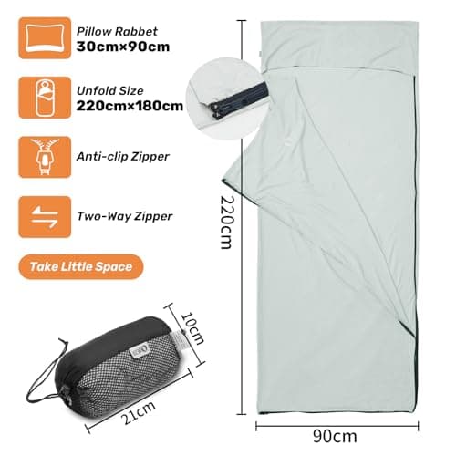 QEZER Sleeping Bag Liner, Ultralight Travel Sheets, Soft & Portable Large Sleeping Bag Liners for Adults silky soft and with a practical zipper easy to store — view 2