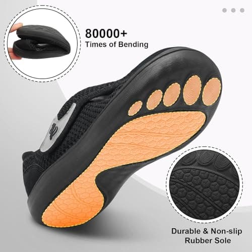 JOINFREE Womens Shoes Wide Fit Barefoot Walking Shoes Adjustable Flat Trainers Breathable Non-Slip Casual Trainers for Swollen or Sensitive Feet Black 7 UK — view 5