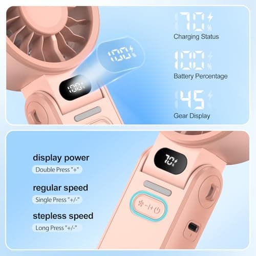 LIPETY Portable Turbo HandHeld Fan - Mini Hand Held Fan 4000mah Battery Operated USB Rechargeable Personal Foldable Powerful Fans for Travel Camping Outdoor Office School Home — view 3