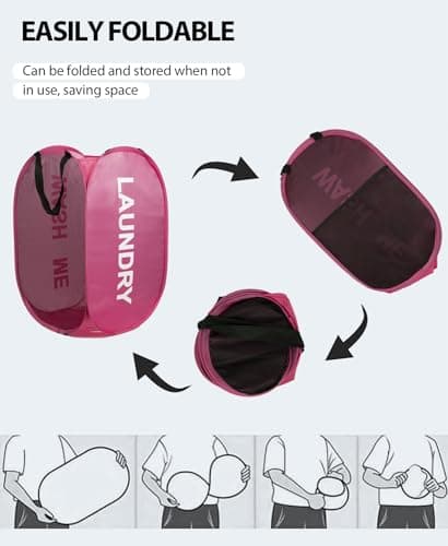KIAYOO Collapsible Laundry Basket,75L Large Washing Basket Foldable Folding Dirty Clothes Hamper with Side Pocket Bag,Pop up Washing Bin Bag for Bathroom,Bedroom,College Dorm,Hotel,Travel,Rose — view 6