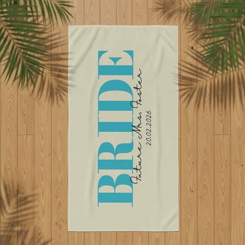 Print Maniacs Custom Bride Gift Beach Towel Personalised Name Date Microfibre Towel Large Quick Dry Lightweight Travel Towel Hen Party Honeymoon Wedding — view 5