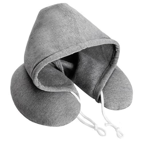 GEEZY Travel Pillow Soft Comfortable Hooded U Shape Airplane Neck Pillow, Head & Neck Support Sleeping Rest Cushion Compact & Lightweight Car Train Pillow