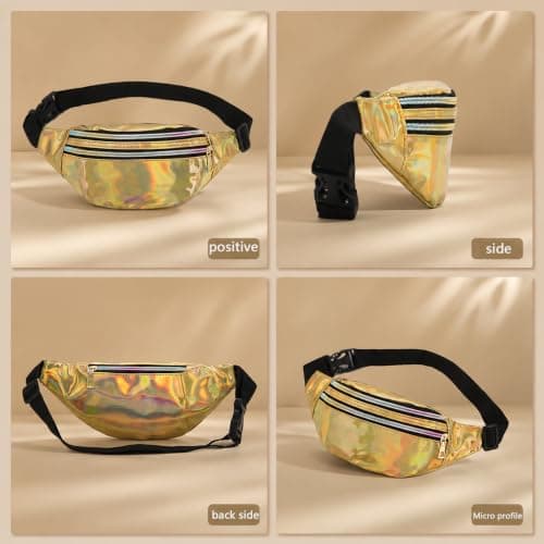 IPQNQVEY Waist Bag Women's Bum Bag Fashion Waterproof Bum Bag Women Belt Bag Compartments with 3 Compartments Adjustable Strap Waist Bag for Sports Travel Hiking Outdoor Travel (Gold) — view 6