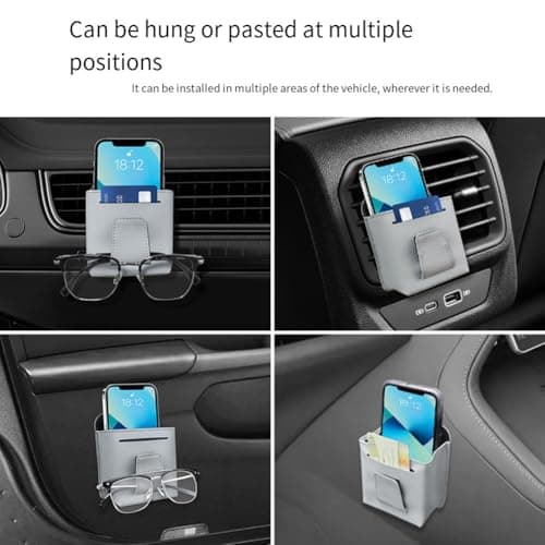 BildeeMait Portable Car for Door Pocket Organizer Checkered PU Leather for Mobile Phone(beige) — view 5