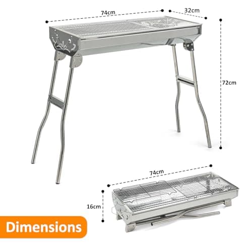 Crystals Large Folding Portable Stainless Steel Charcoal BBQ Grill – Lightweight Outdoor Barbecue for Camping, Hiking, Garden & Picnic | Compact Foldable Metal BBQ Stove - 74 x 72 x 32cm — view 6