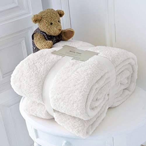 Teddy Fleece Throw Blanket Warm Soft Luxury Cuddly Sofa Bedspread Travel Throw (White, Single - 100 X 150cm)