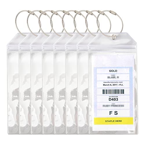Temlum 8 Pcs Cruise Luggage Tags Holder with Zip Seal & Steel Loops, Waterproof Clear Luggage Tags Cruise Accessories (19.2 x 8.9 cm)