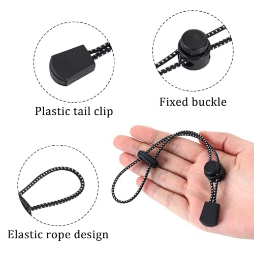 SYEYCW 8 Pcs Bungee Cord with Fixing Buckle, Backpack Elastic Rope Fixing Buckle, Walking Stick Holder, Backpack Elastic Ropes Attachment Pole, Fastening Cord for Trekking, Hiking, Camping, Black — view 3