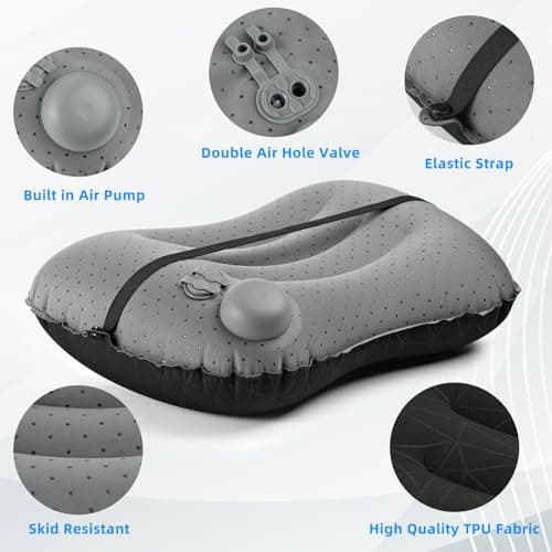 Crisonky Camping Pillow with Built-in Pump - Inflatable Pillows - Travel Pillows for Backpacking & Airplane, Lumbar Support Blow Up & Press to Inflate Pillow, Compressible, Comfortable Pillow — view 2