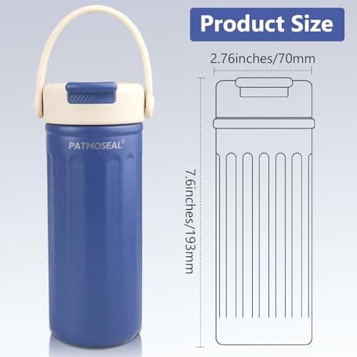 PATMOSEAL 500ml Thermo Flask for Hot & Cold Drinks - Vacuum Thermal Flask Drinking Bottle with Straw Lid & Strap Handle - Insulated Travel Small Water Flask Stainless Steel (Blue) — view 3