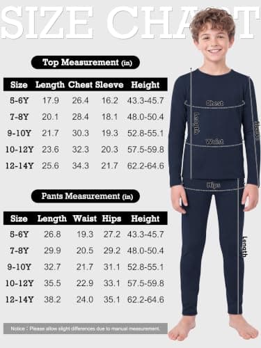 Ruisita Kids Boys Thermal Underwear Set Base Layers Top & Bottom Navy — view 2