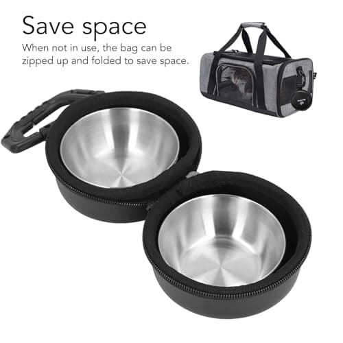 Double Dog Bowls with Bag Stainless Steel Portable Pet Food Water Bowl Set — view 2