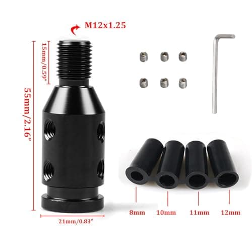 FYHJNC Car Gear Shift Knob Adapter, M12x1.25 Universal Gear Knob Adapter, Upgraded Aluminum Gear Stick Shifter Adapter with 4 Fittings 8mm 10mm 11mm 12mm for Non Threaded Shift Knob-Black — view 2