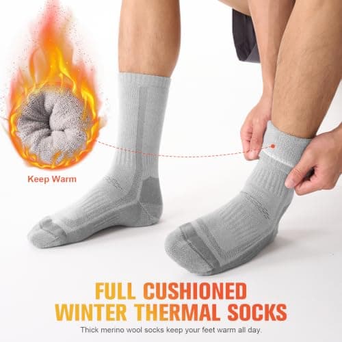 Veximora Merino Wool Hiking Socks for Men Women, Grey 6-8, 3 Pairs — view 6