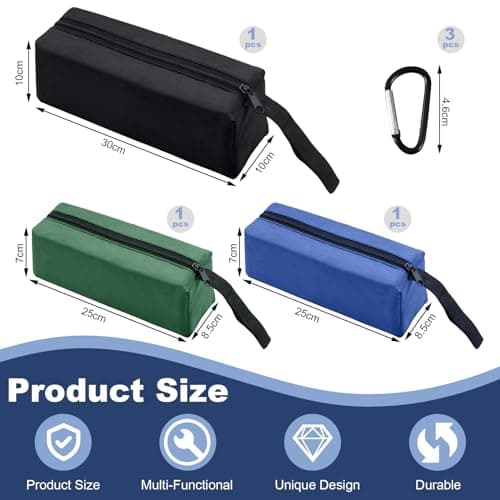 3 Pcs Multipurpose Tool Bags, Small Tool Pouches Zipper Tool Bags Waterproof Tool Organisers with 3 Hanging Buckles, Canvas Tool Storage Bags for Organising Screwdrivers Wrenchs Pliers Brushes Tools — view 2