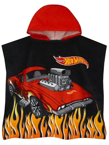 Hot Wheels Towel Poncho, Car Hooded Towel For Kids, Boys Beach Towels And Swimming Towels, One Size, Black