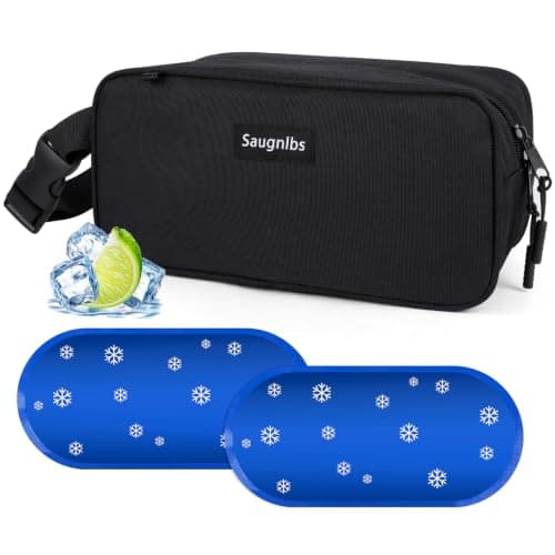 Saugnlbs Small Cool Bag,Mini Cool Bag with Ice Packs,Small Insulated Lunch Bag with Handle Buckle,Freezable Lunch Bag for Travel/Work/School/Outdoors, 10“ x 4.5”x 5”,Black