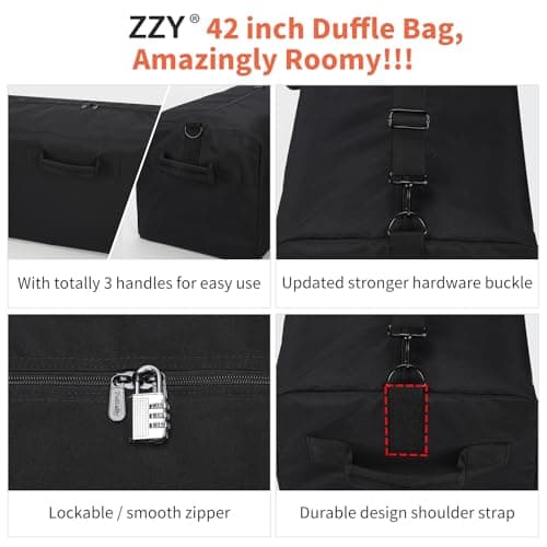 ZZY 150L Extra Large Duffle Bag Lightweight - 42 Inch Oversized Holdall, Long Equipment Storage Bag for Travel, Outdoor, Camping, Sport (Black) — view 3
