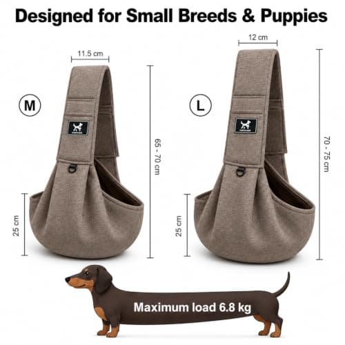 PAWPUBBY Dog Sling Carrier, Wide Padded Shoulder Strap for Extra Comfort, Hands-Free Adjustable Pet Carrier Sling for Small Dogs, Puppies & Cats, Breathable Lightweight for Travel Walking (Caramel, M) — view 3