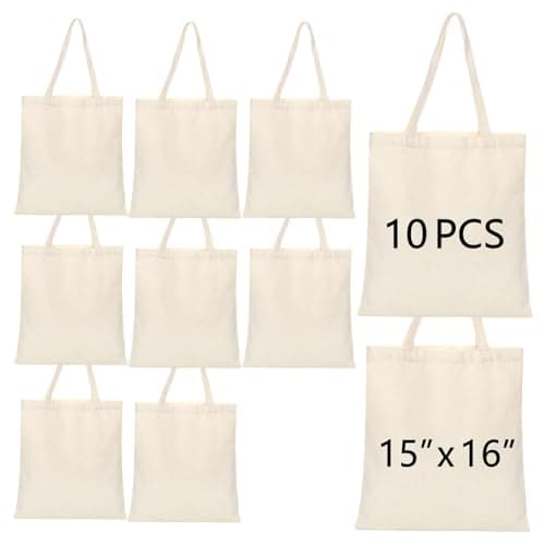 OKBA 10-Pack Blank Reusable Grocery Shopping Cloth Bags canvas tote bags Bulk DIY custom, Canvas Bags, L
