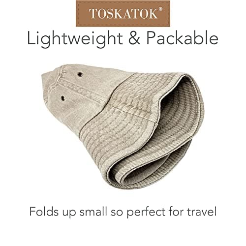 TOSKATOK Pure Washed Cotton Bucket hat UV Sun Protection Breathable Beach Holiday Travel Hat-STONE-60 — view 6
