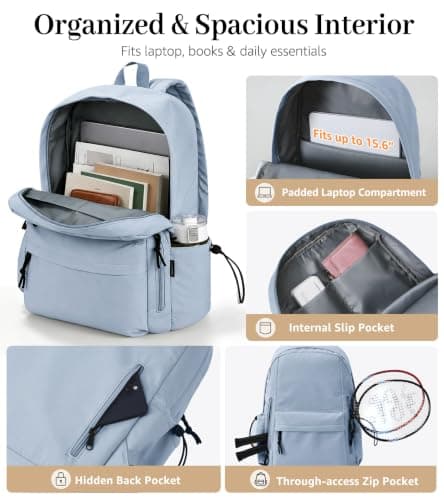 FIORETTO Lightweight School Backpack Womens, Cute School Bag for Girls, Laptop Rucksack Backpack for School Casual Daypacks Travel Backpack for College Work Dusty Blue — view 4