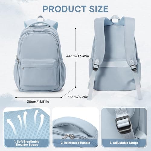 WEPLAN School Backpack School Bag for Teenage Girls Boys College Rucksack Lightweight Schoolbag Casual Backpack Dayback Women Bookbag College Waterproof 14 Inch Laptop Backpacks,A3-Blue — view 3
