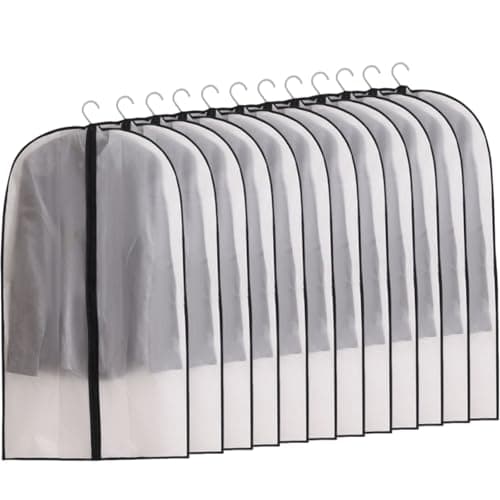 YiZhou 12 Pack Translucent PEVA Garment Bags, 60×100cm Suit Storage Covers