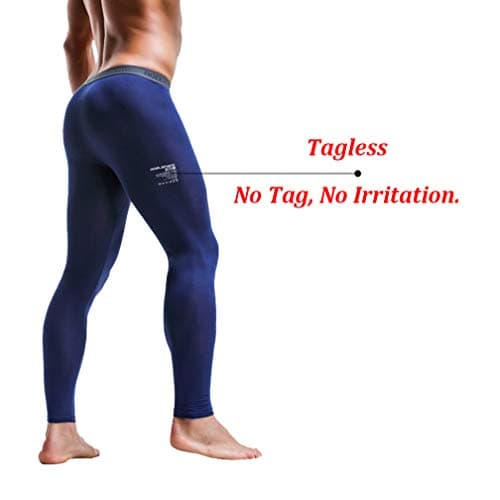Ouruikia Men's Thermal Underwear Pants Modal Long Johns Tagless Lightweight Thermal Bottoms Separate Pouch (Black, Large) — view 3