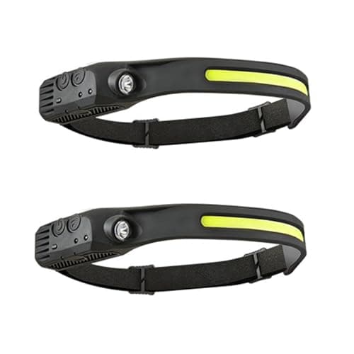 ANTUK Head Torch Rechargeable, 230° Wide Beam LED Headlamp with Motion Sensor, 2 Modes, Waterproof Lightweight Headlight for Running/Camping/Hiking/Fishing (2, 1 Front Led Lichtleiste)