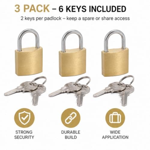 Small Padlocks 3 Pack with Keys, 20mm Brass Mini Locks for Luggage and Bags — view 3