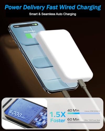 Magnetic Wireless Power Bank, 5000mAh, Fast Charging with USB-C, Portable Charger compatible with iPhone 17/16/15/14/13/12 Pro Max — view 3