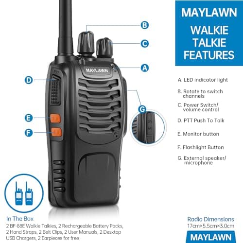 Maylawn Walkie Talkies Long Range Pack of 2, Two Way Radios for Adults — view 2