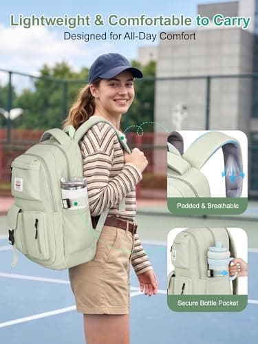 FIORETTO Lightweight School Backpack Womens, Cute School Bag for Teenager Girls, 15.6 Laptop Rucksack Backpack for School Casual Daypacks Travel Backpack for College Work Green 25L — view 5