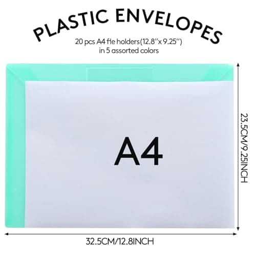 A4 Plastic Wallets Folders-20 Pack Popper Wallets with Label Pocket,A4 Document Folder for Document Storage and Office Organization Supplies - Assorted Colours Snap Button — view 2