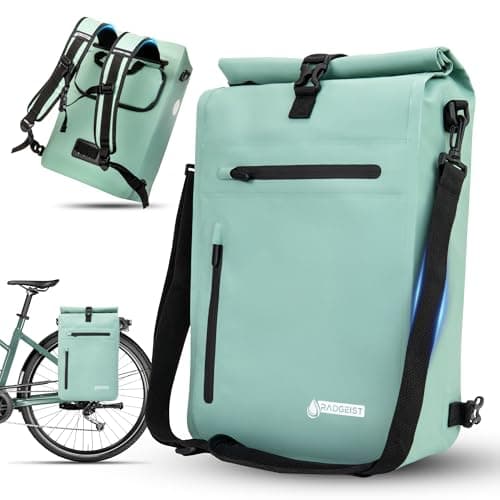 RADGEIST 3-in-1 Bicycle Bag for Pannier Rack - Pannier Rack Bag Waterproof, Extra Robust with Quick Suspension - Bicycle Bag Backpack (20 Litres) - Bicycle Backpack (Mint)