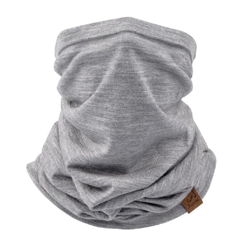 ACUSHLA Merino Wool Neck Gaiter, Ski Mask Neck Warmer Unisex, Light Grey
