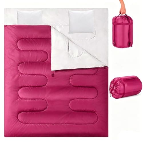 Double Sleeping Bag, Extra Large 3-4 Season Lightweight,Waterproof Indoor & Outdoor Use for Adults & Kids, Premium Sleeping bag for Hiking, Backpacking and Camping (Rose red)
