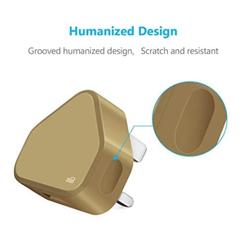 USB Compact Universal UK Mains Charger 1000 mAh CE Approved Adapter Cable Compatible with Mobile Phones iPhone 5 6 7 8 X iPod/Samsung Galaxy S2 3.4 S5 S6 S7 S8 S9/Smart phones/Media devices (Gold) — view 5